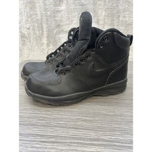 Nike Manoa LTR GS Black‎ Leather Boots Youth 5.5Y Womens 7 No Laces Gorpcore